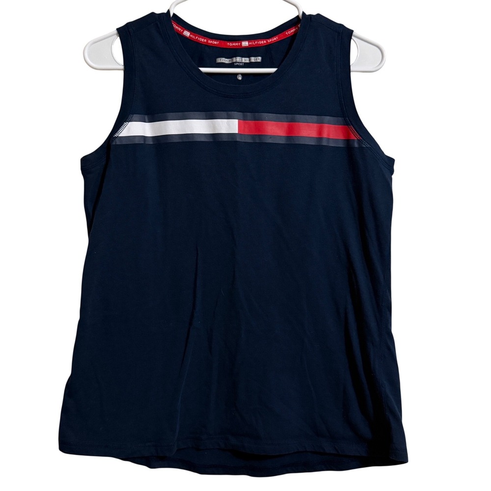 Tommy Hilfiger Sport Womens Navy Blue‎ Flag Stripe Tank Top Medium